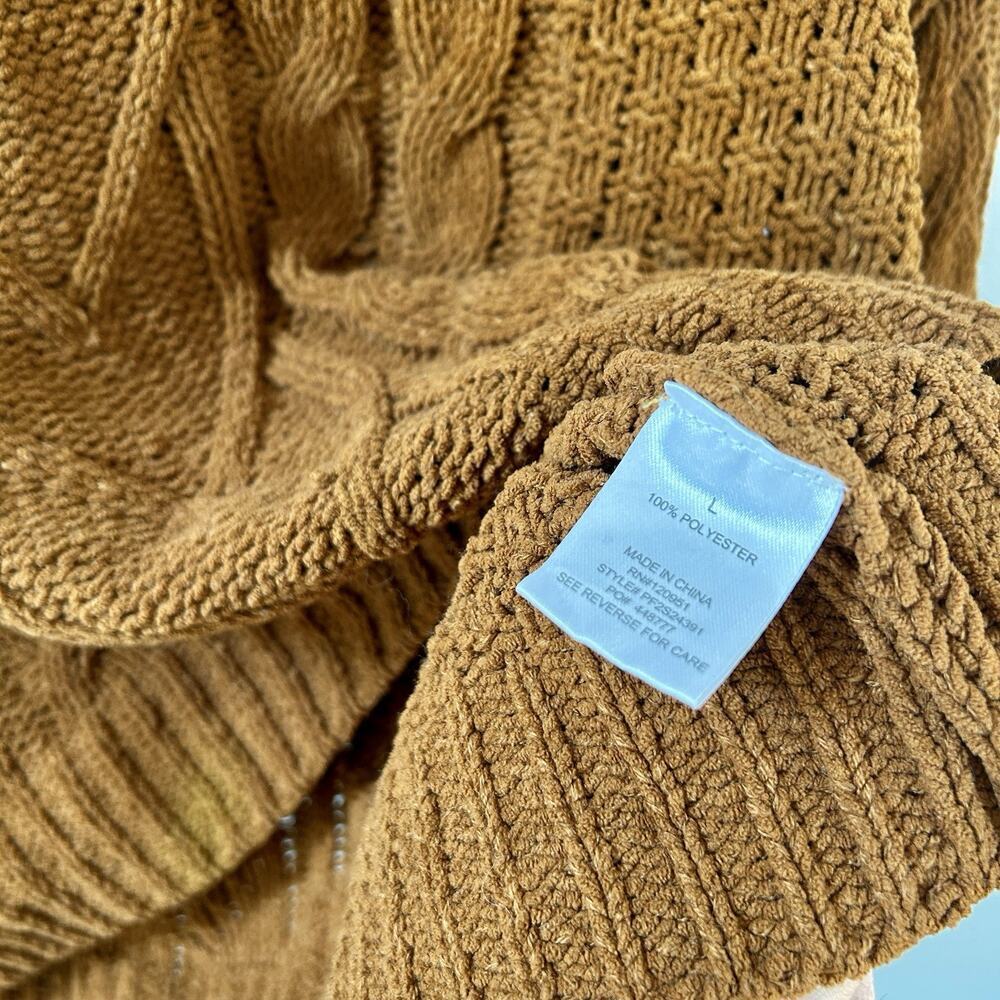 Pink Rose Brown Cable-Knit Pullover Sweater Crew Neck 100% Polyester Size L - Picture 9 of 9